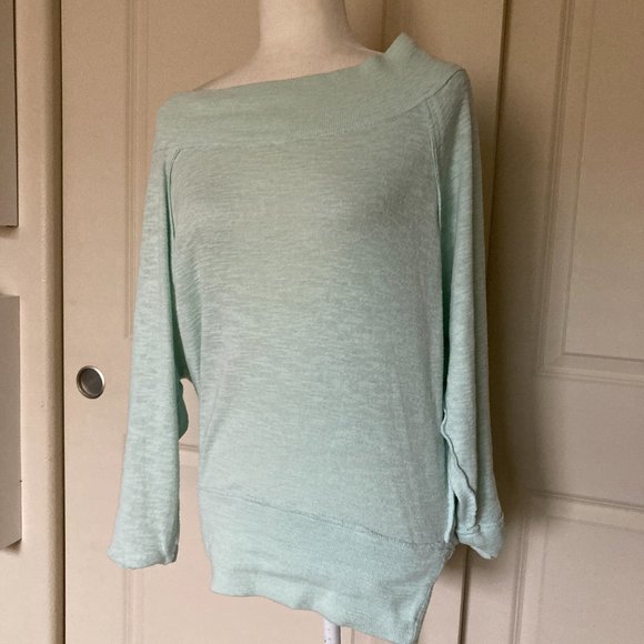 Free People Palisades Off-the-Shoulder Sweater Top in Mint Green - Picture 2 of 7